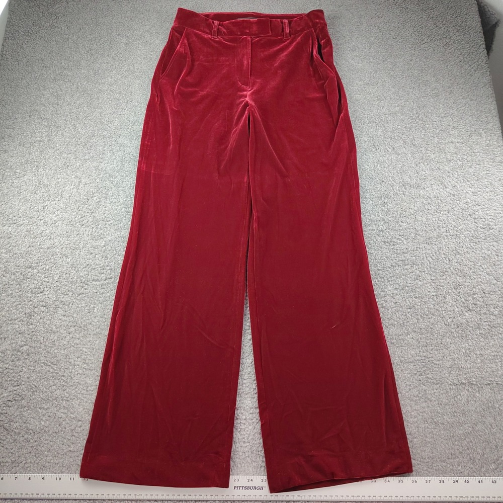 White House Black Market Pants Sz 10 Wide Leg Red Velvet Trousers EUC